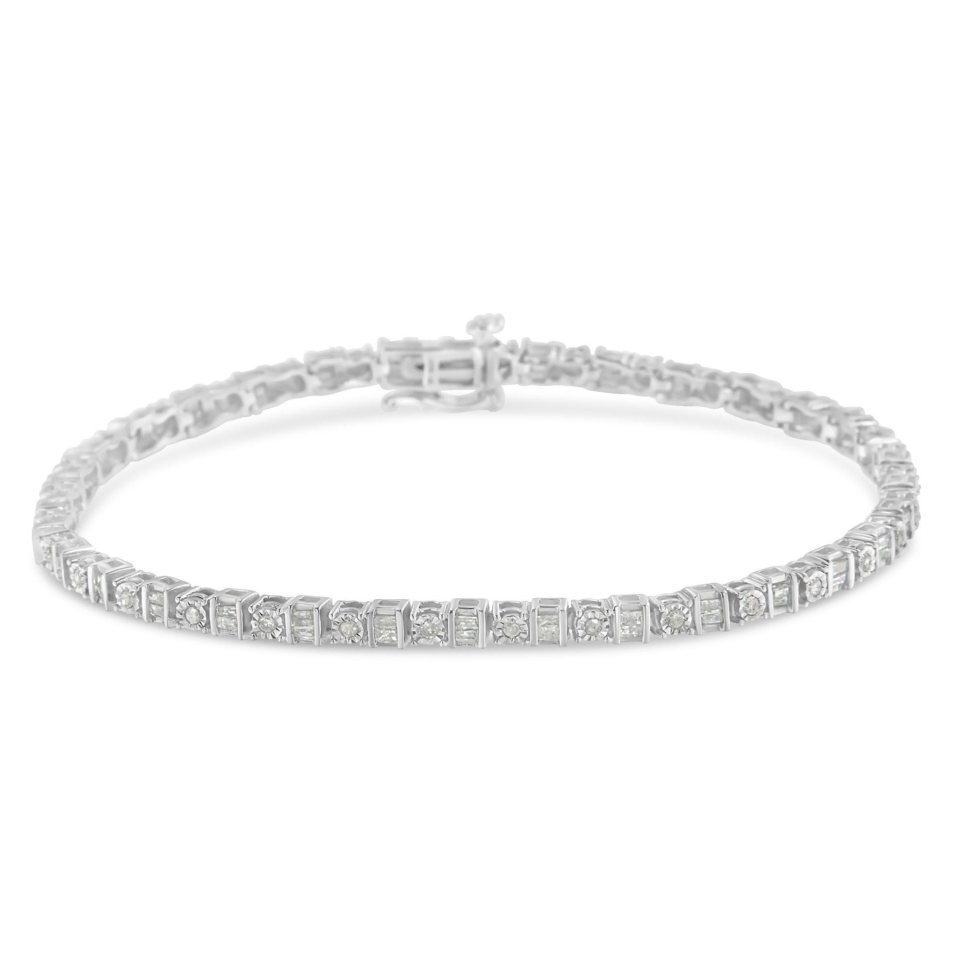 10k White Gold 10 Cttw Baguette Round Diamond Alternating Link Tennis 2309$